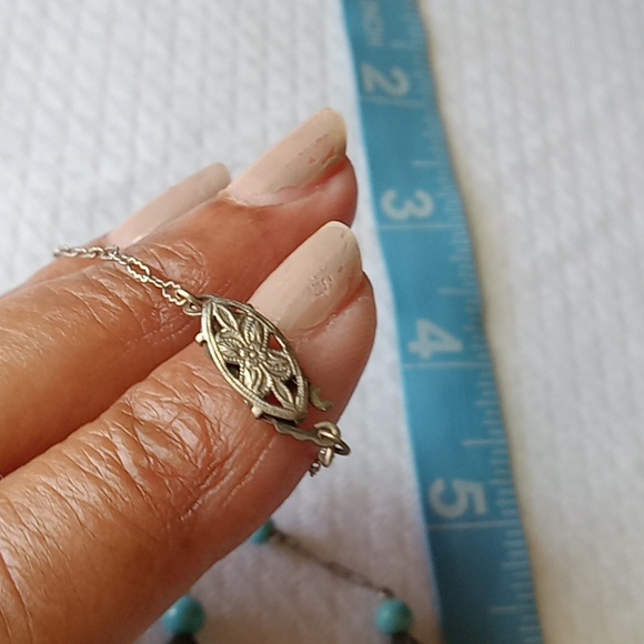 VINTAGE  Turquoise and Silver Pendant Necklace 16" - Picture 3 of 3